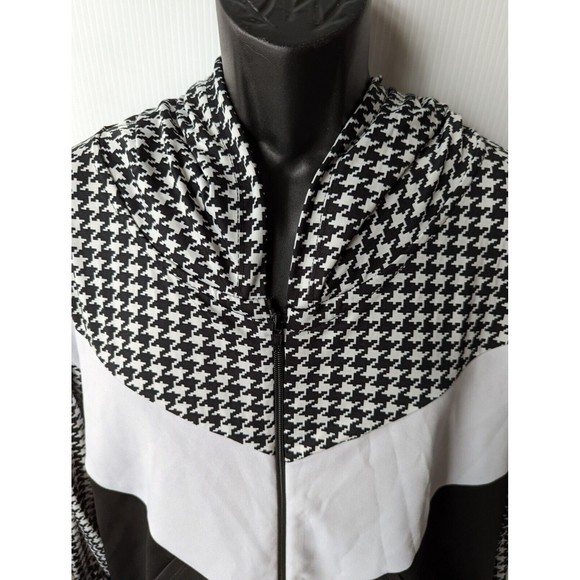 Colorblock Hooded Houndstooth Zip  Jacket Fashion Hoodie Women Plus Size 6XL B&W - Picture 9 of 10